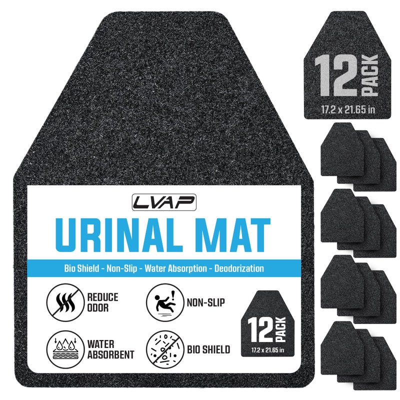 LVAP Urinal Mats (12 Pack) - High Absorbent Mats for Men's Restrooms - Mat Man. Large, Black, 12 PCS - Image 1
